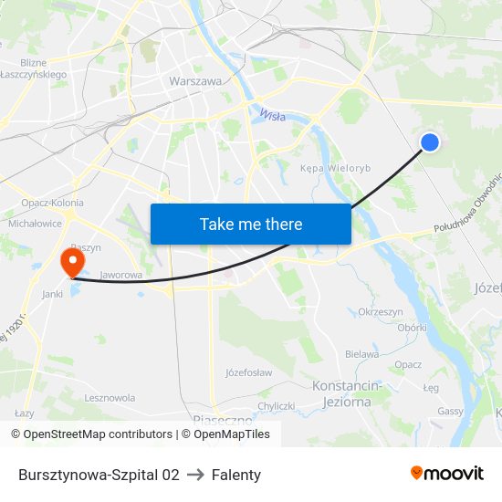 Bursztynowa-Szpital to Falenty map