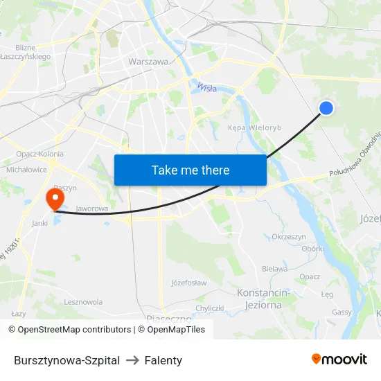 Bursztynowa - Szpital to Falenty map
