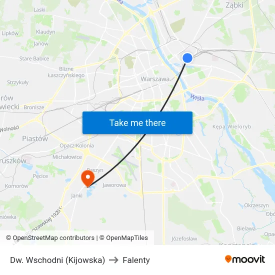 Dw. Wschodni (Kijowska) to Falenty map