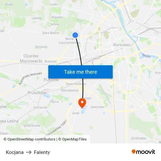 Kocjana to Falenty map
