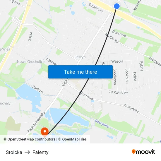 Stoicka to Falenty map