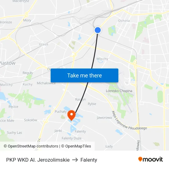 PKP WKD Al. Jerozolimskie to Falenty map