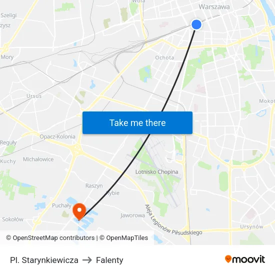 Pl. Starynkiewicza to Falenty map