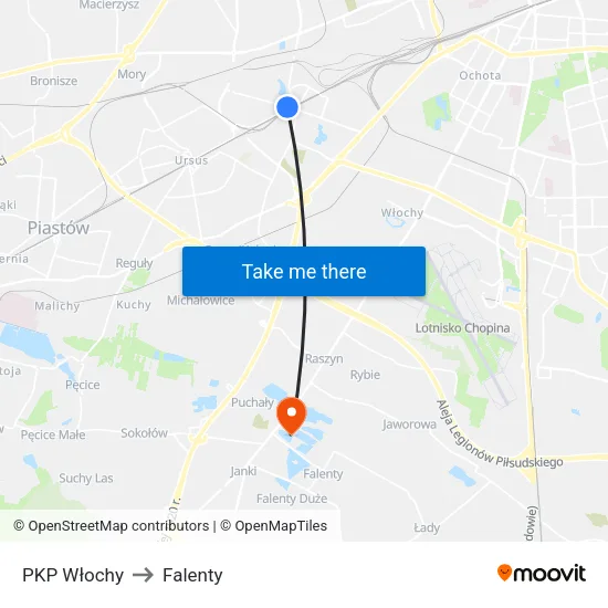 PKP Włochy to Falenty map