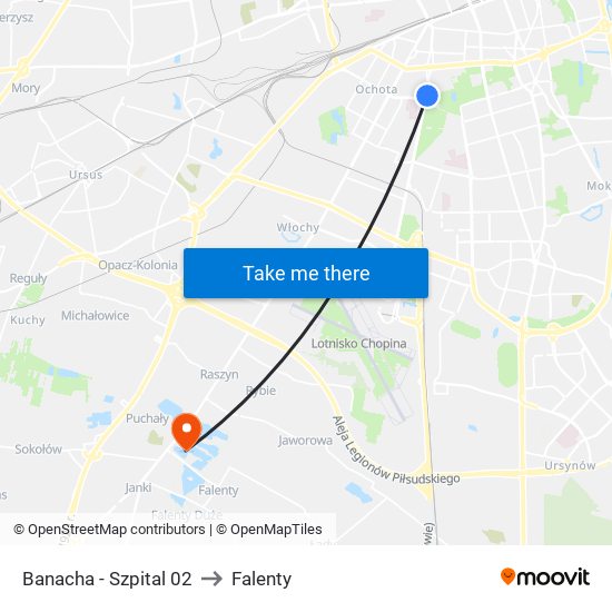 Banacha-Szpital to Falenty map