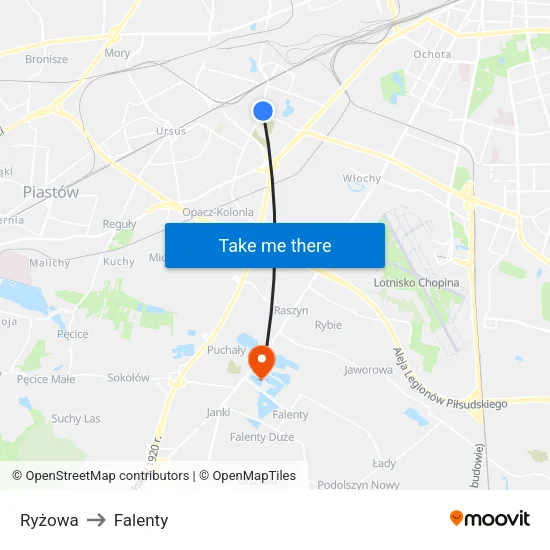 Ryżowa to Falenty map