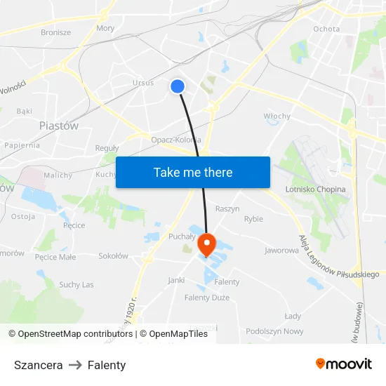 Szancera to Falenty map