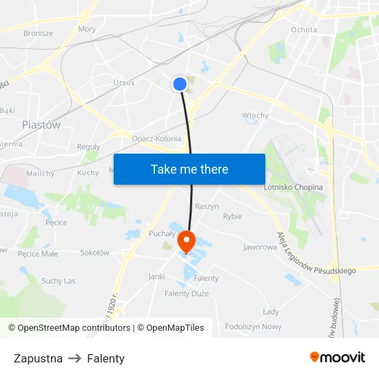 Zapustna to Falenty map