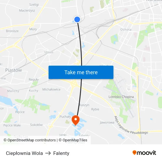 Ciepłownia Wola to Falenty map