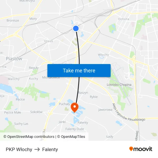 PKP Włochy to Falenty map