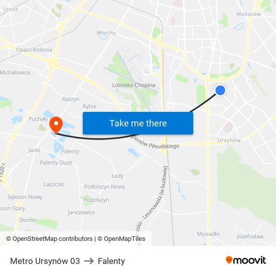 Metro Ursynów 03 to Falenty map