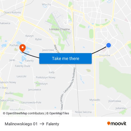 Malinowskiego 01 to Falenty map