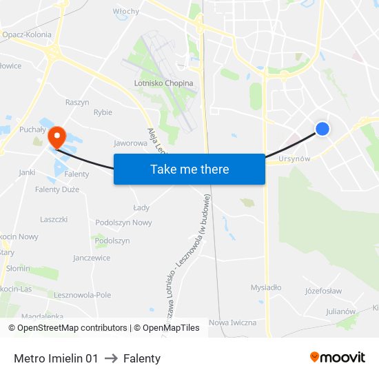 Metro Imielin to Falenty map