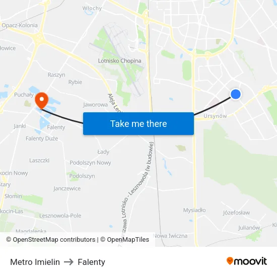 Metro Imielin to Falenty map