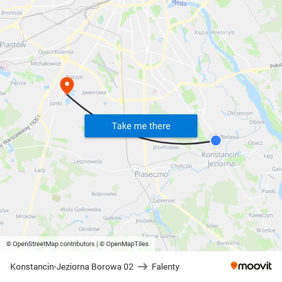 Konstancin-Jeziorna Borowa to Falenty map