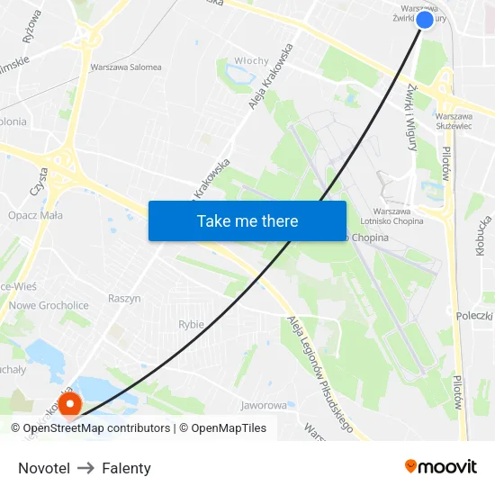 Novotel to Falenty map