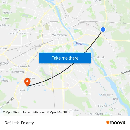 Rafii to Falenty map