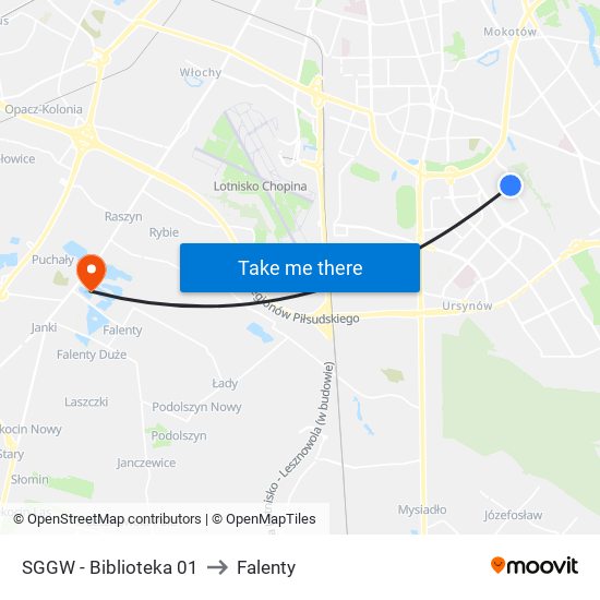 SGGW - Biblioteka 01 to Falenty map