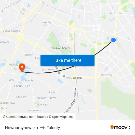 Nowoursynowska to Falenty map