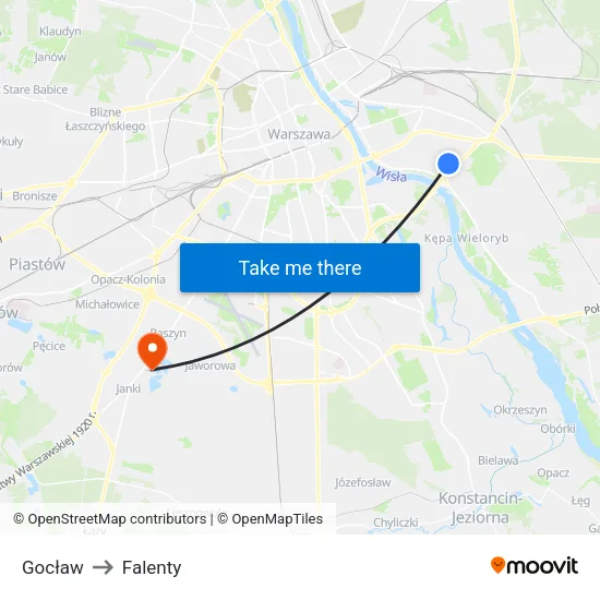 Gocław to Falenty map