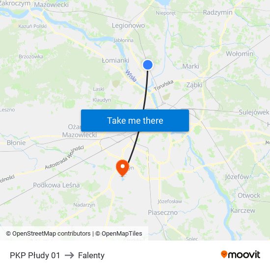 PKP Płudy to Falenty map