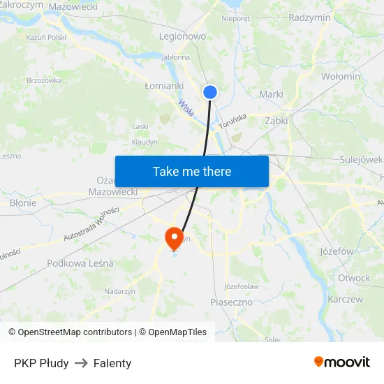 PKP Płudy to Falenty map