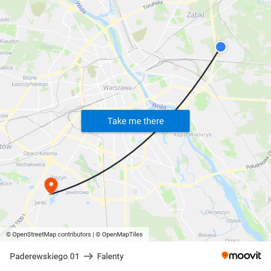 Paderewskiego 01 to Falenty map