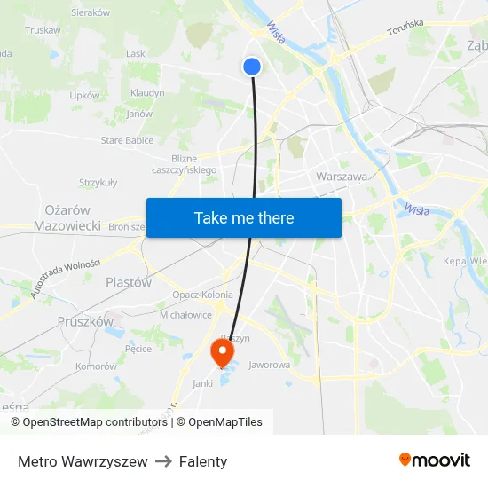 Metro Wawrzyszew to Falenty map
