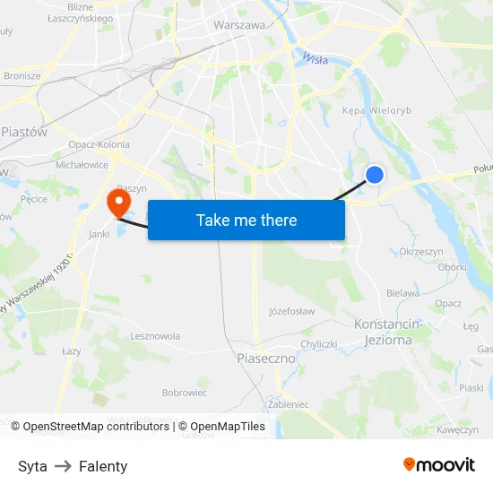 Syta to Falenty map