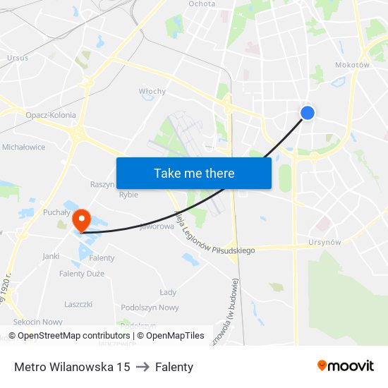 Metro Wilanowska to Falenty map