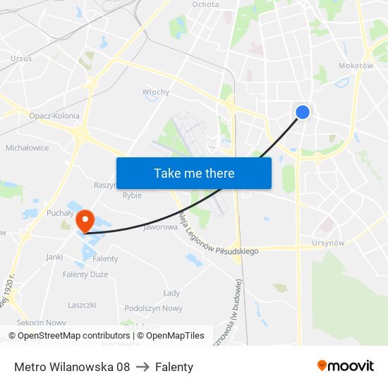 Metro Wilanowska 08 to Falenty map