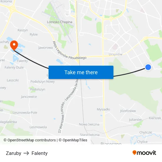 Zaruby to Falenty map