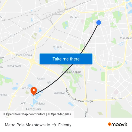 Metro Pole Mokotowskie to Falenty map