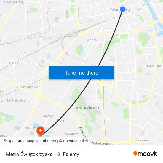 Metro Świętokrzyska to Falenty map