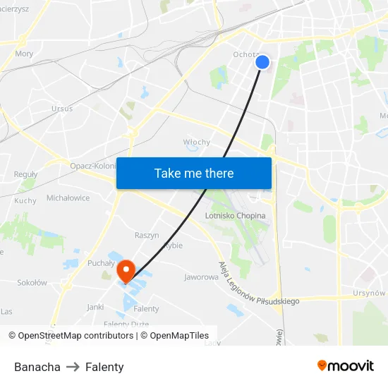 Banacha to Falenty map