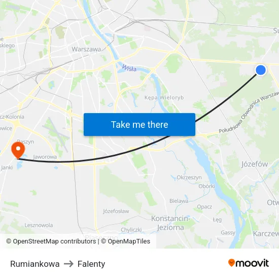 Rumiankowa to Falenty map