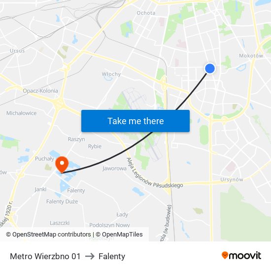 Metro Wierzbno to Falenty map