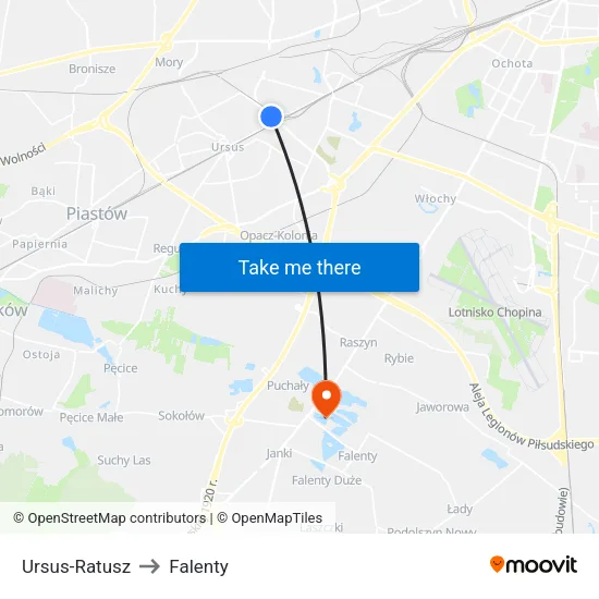 Ursus - Ratusz to Falenty map