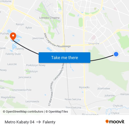 Metro Kabaty 04 to Falenty map