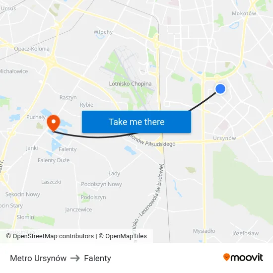 Metro Ursynów to Falenty map