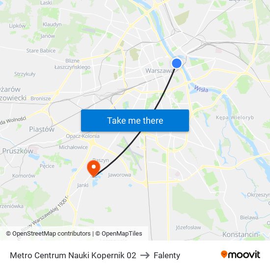 Metro Centrum Nauki Kopernik to Falenty map