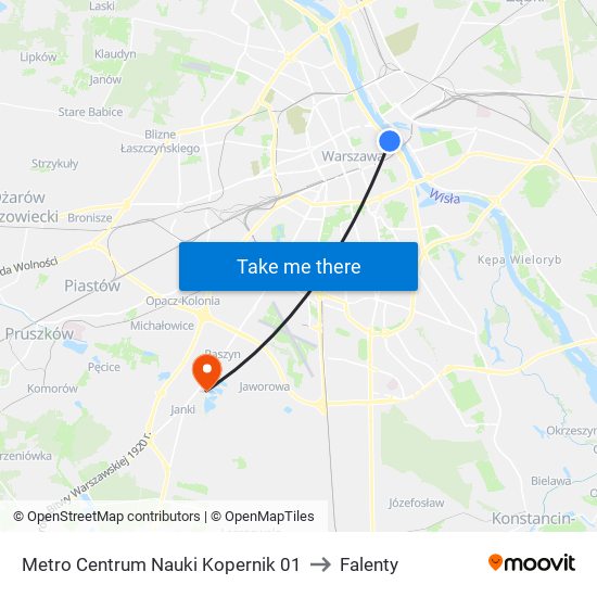 Metro Centrum Nauki Kopernik 01 to Falenty map