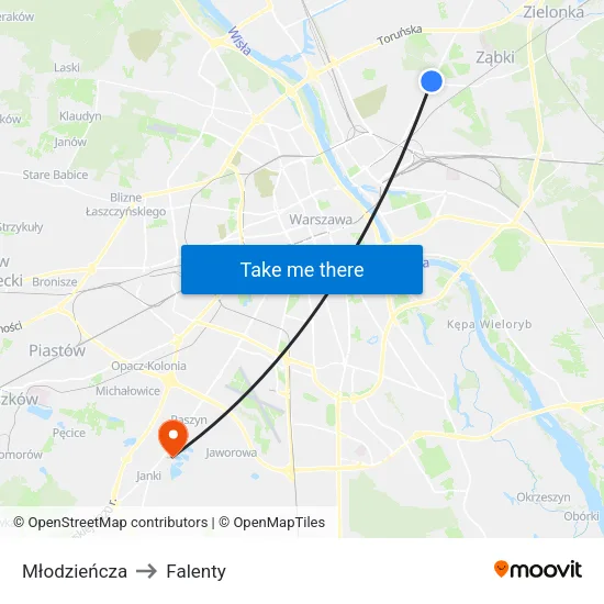 Młodzieńcza to Falenty map