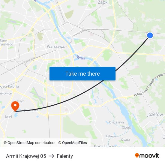 Armii Krajowej to Falenty map