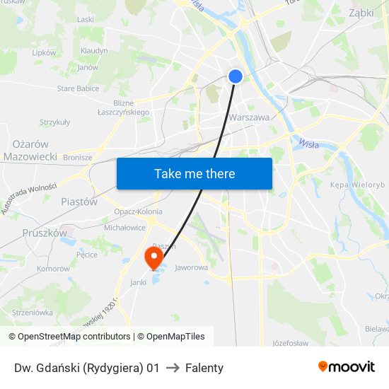 Dw. Gdański (Rydygiera) to Falenty map