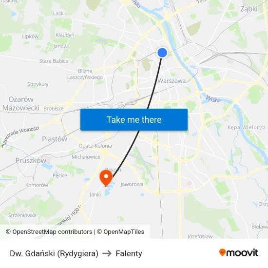 Dw. Gdański (Rydygiera) to Falenty map