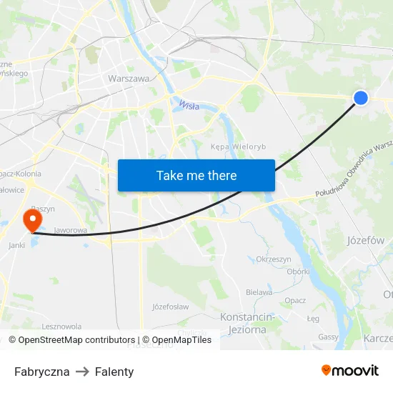Fabryczna to Falenty map