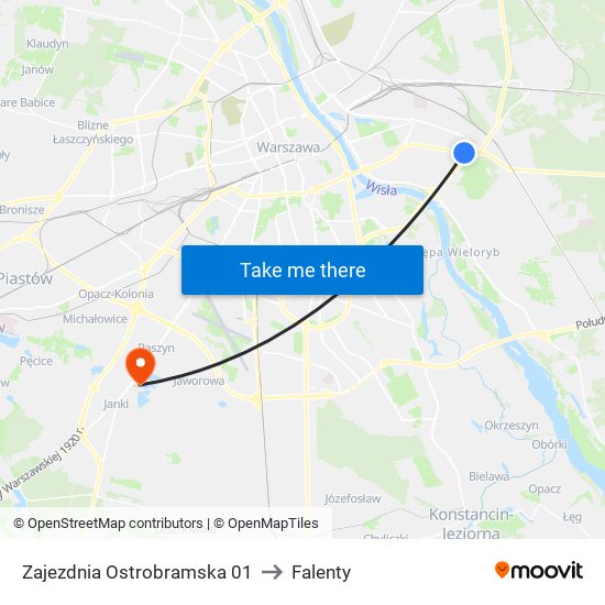 Zajezdnia Ostrobramska 01 to Falenty map