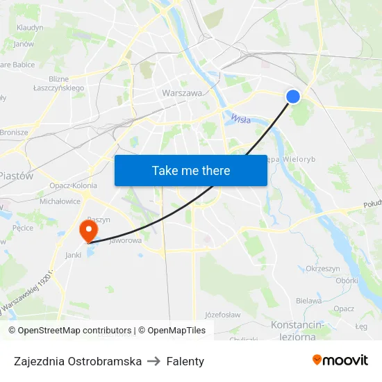 Zajezdnia Ostrobramska to Falenty map