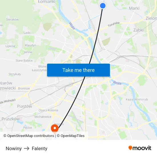 Nowiny to Falenty map